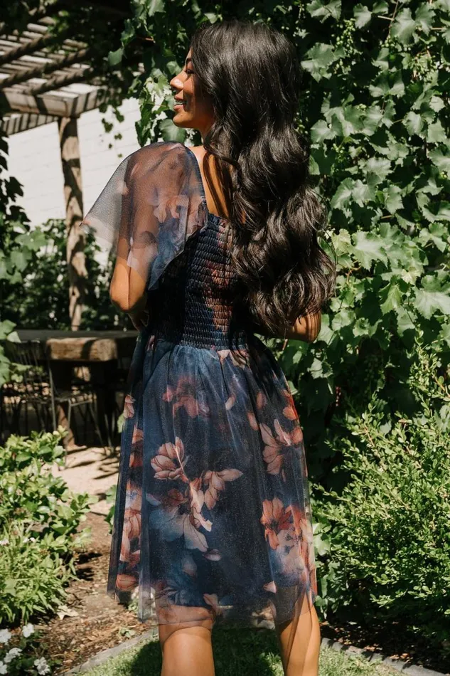 Women Tivoli Tulle Short Dress Dark Blue Floral Baltic Born Short Dresses