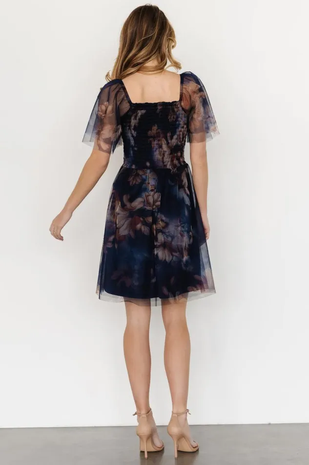 Women Tivoli Tulle Short Dress Dark Blue Floral Baltic Born Short Dresses