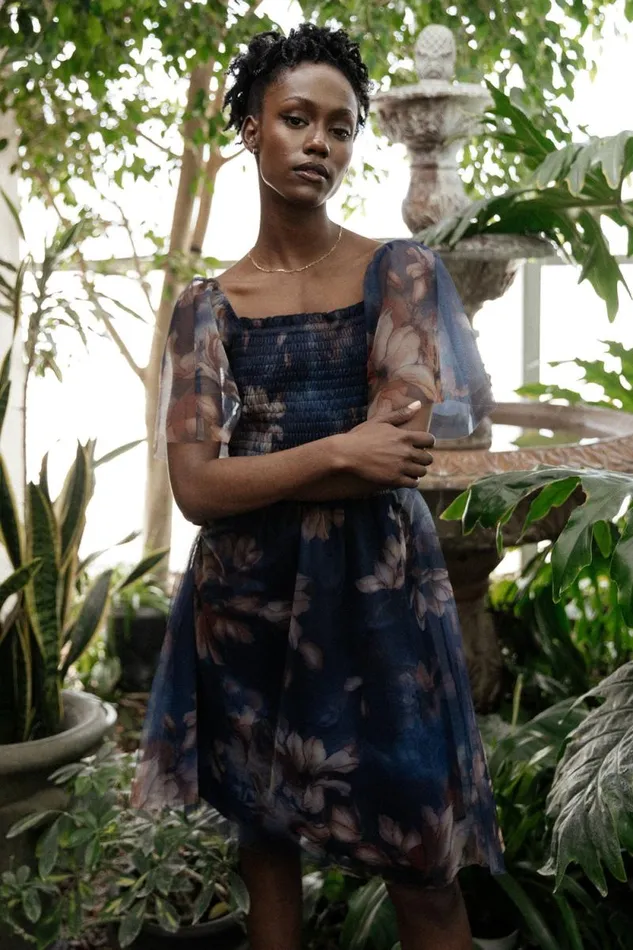 Women Tivoli Tulle Short Dress Dark Blue Floral Baltic Born Short Dresses