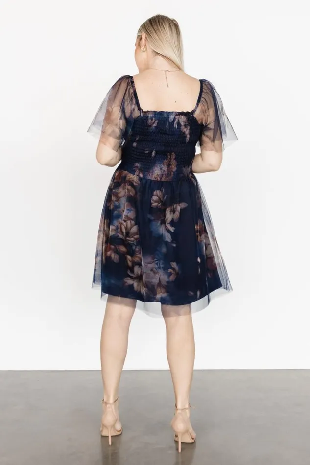Women Tivoli Tulle Short Dress Dark Blue Floral Baltic Born Short Dresses