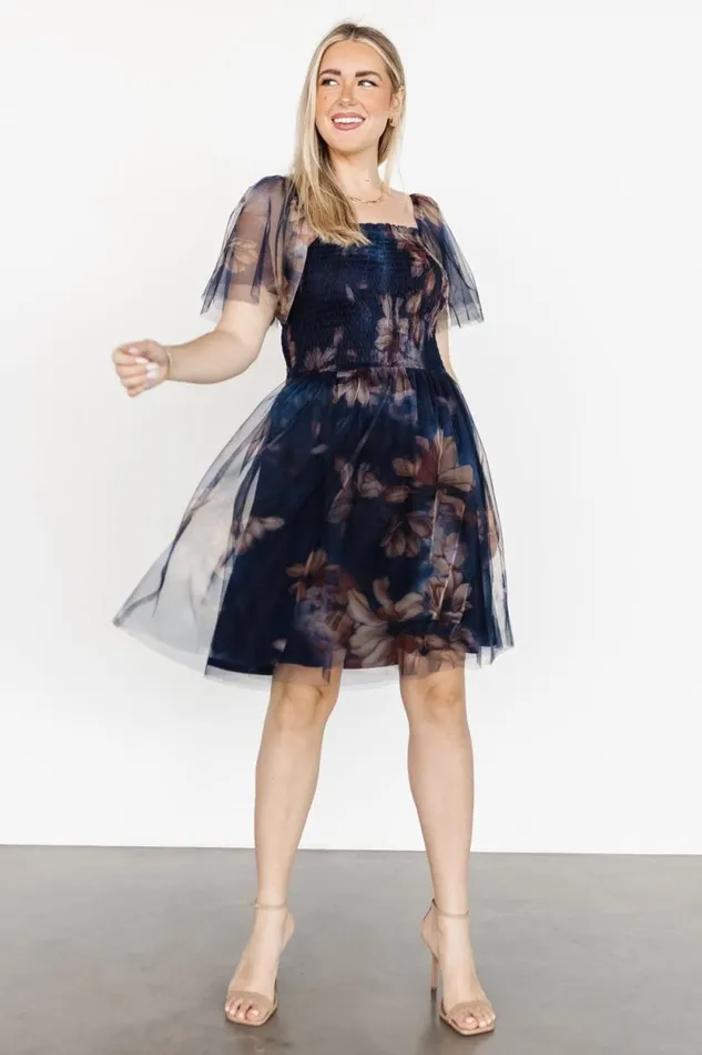 Women Tivoli Tulle Short Dress Dark Blue Floral Baltic Born Short Dresses