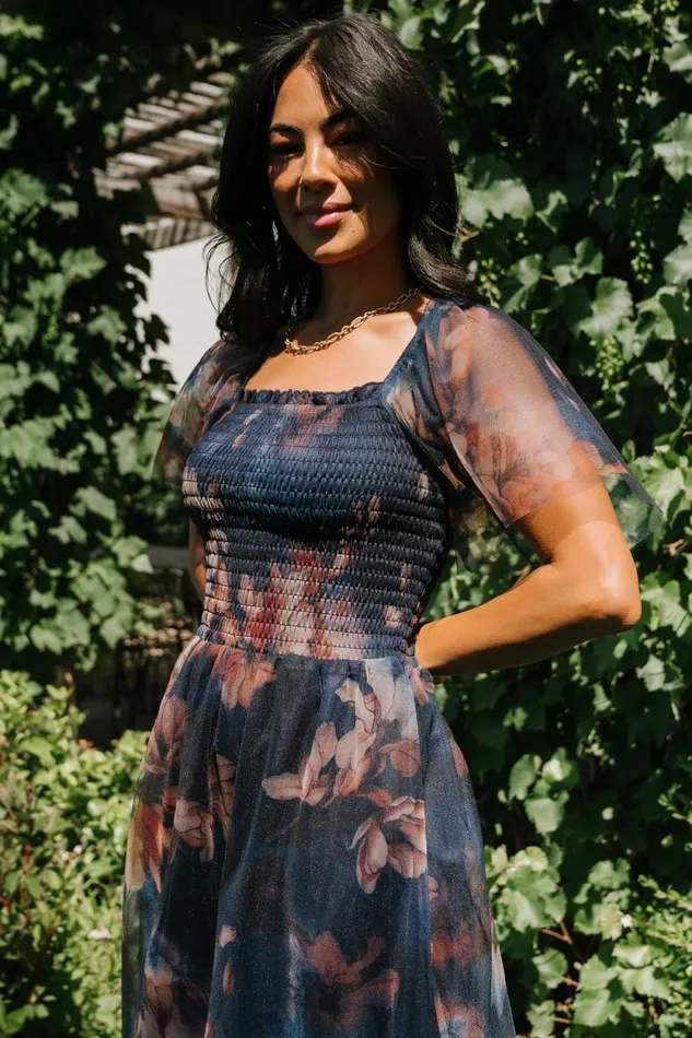 Women Tivoli Tulle Short Dress Dark Blue Floral Baltic Born Short Dresses