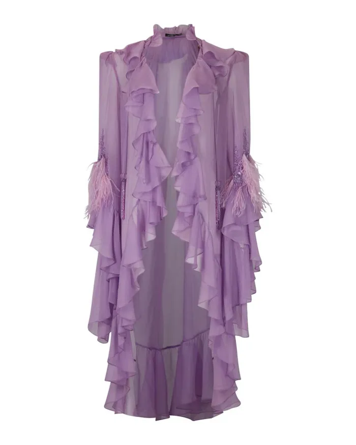 Women Tops and Bodysuits PatBO HandBeaded Ruffle Blouse EXCLUSIVE Lilac