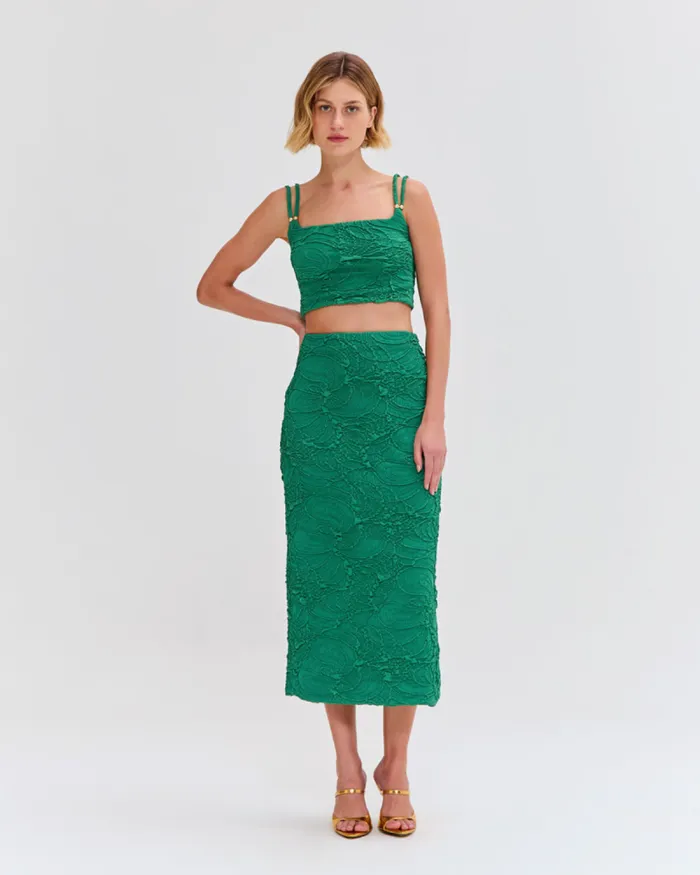 Women Tops and Bodysuits PatBO Jacquard Square Top FINAL SALE Emerald