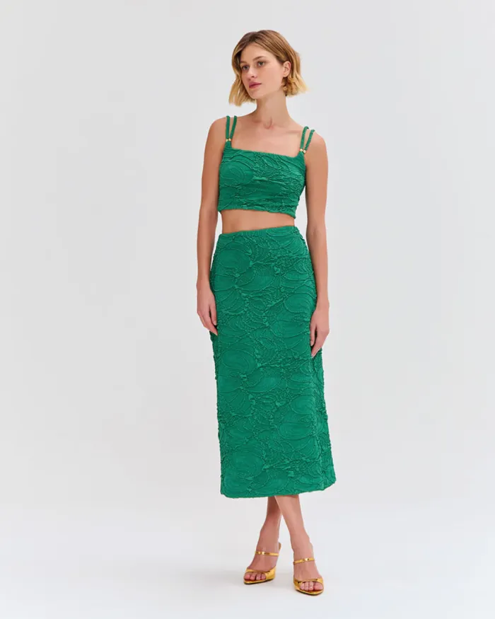Women Tops and Bodysuits PatBO Jacquard Square Top FINAL SALE Emerald