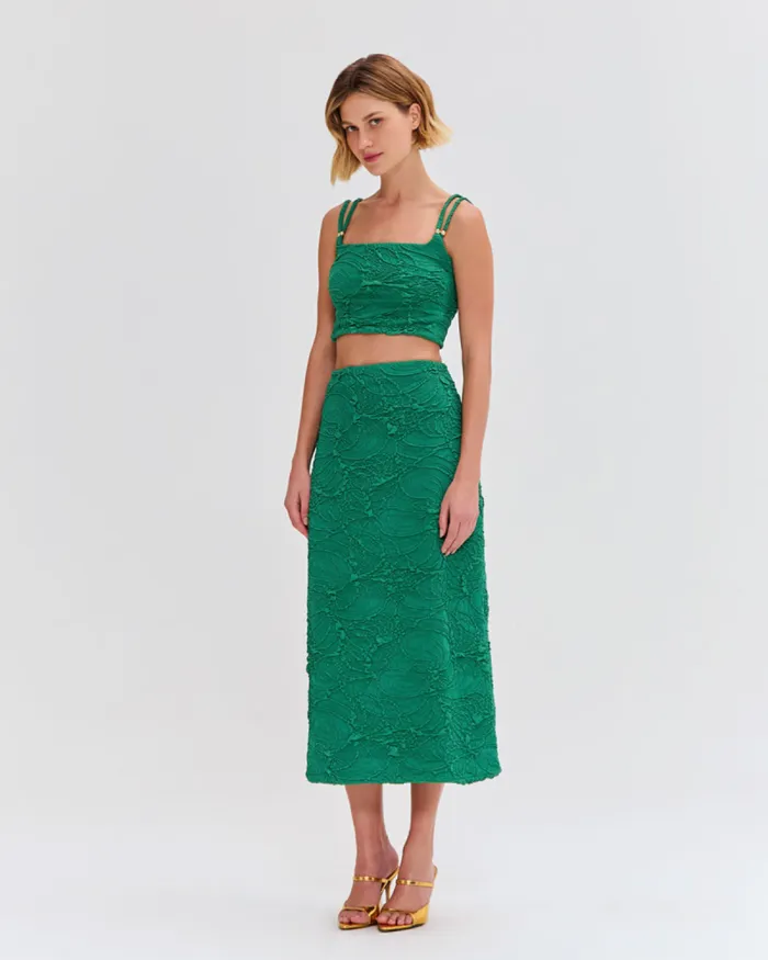Women Tops and Bodysuits PatBO Jacquard Square Top FINAL SALE Emerald