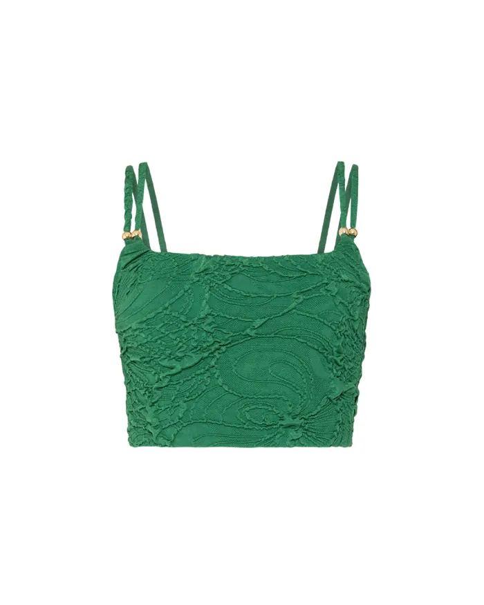Women Tops and Bodysuits PatBO Jacquard Square Top FINAL SALE Emerald
