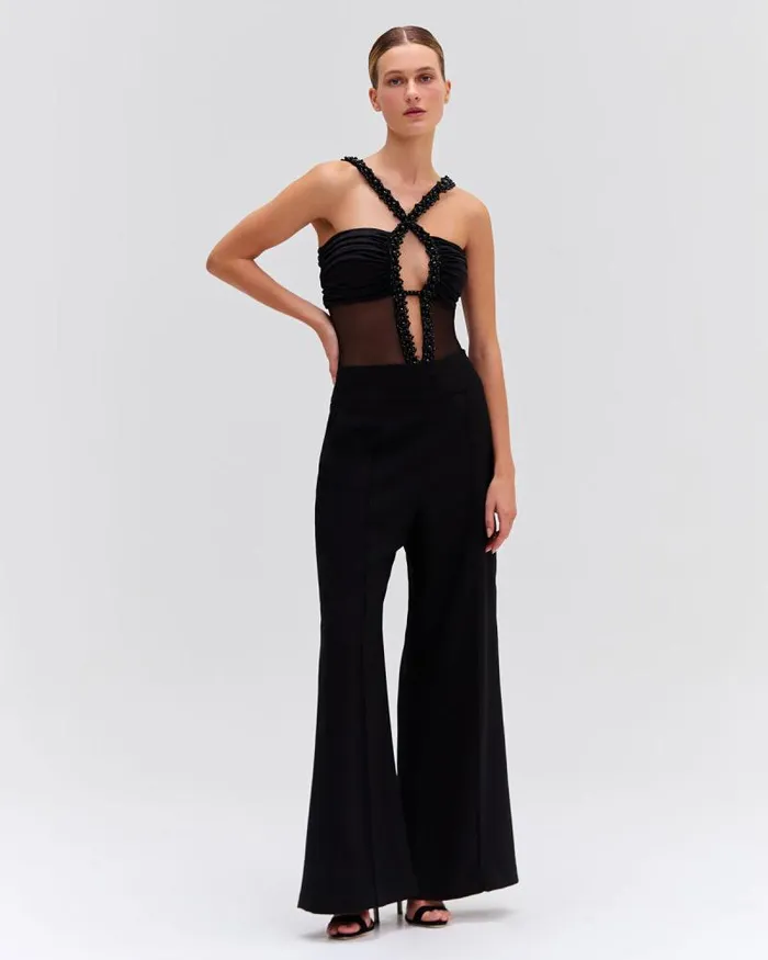 Women Tops and Bodysuits PatBO Moonlight CrossFront Bodysuit Black