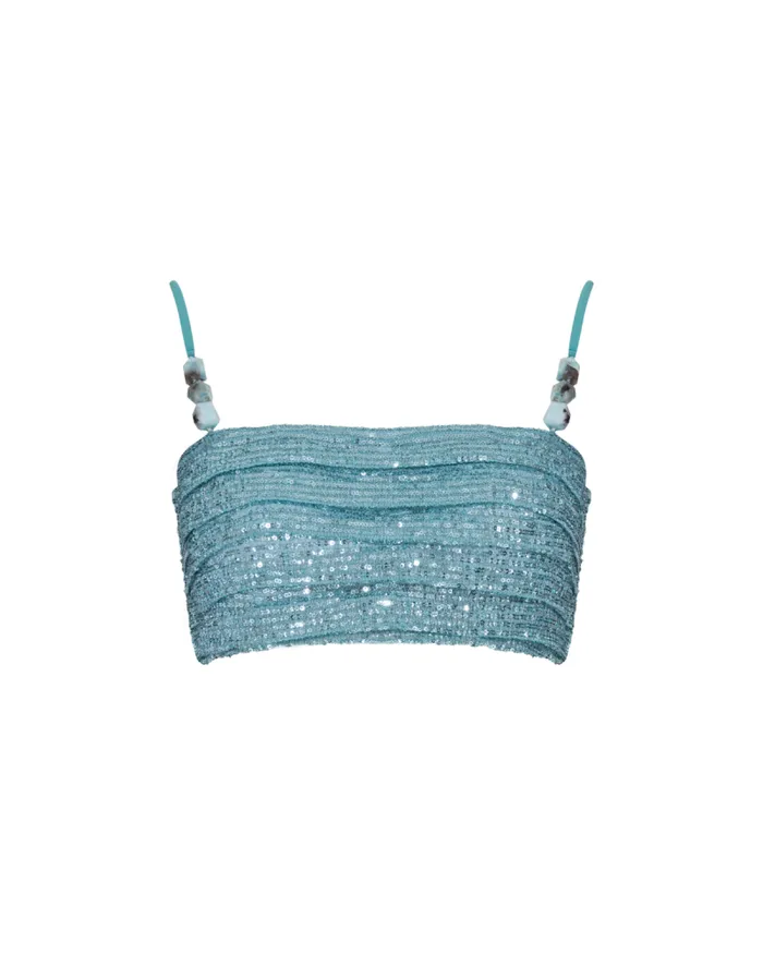 Women Tops and Bodysuits PatBO Sequin Cropped Top FINAL SALE Aqua