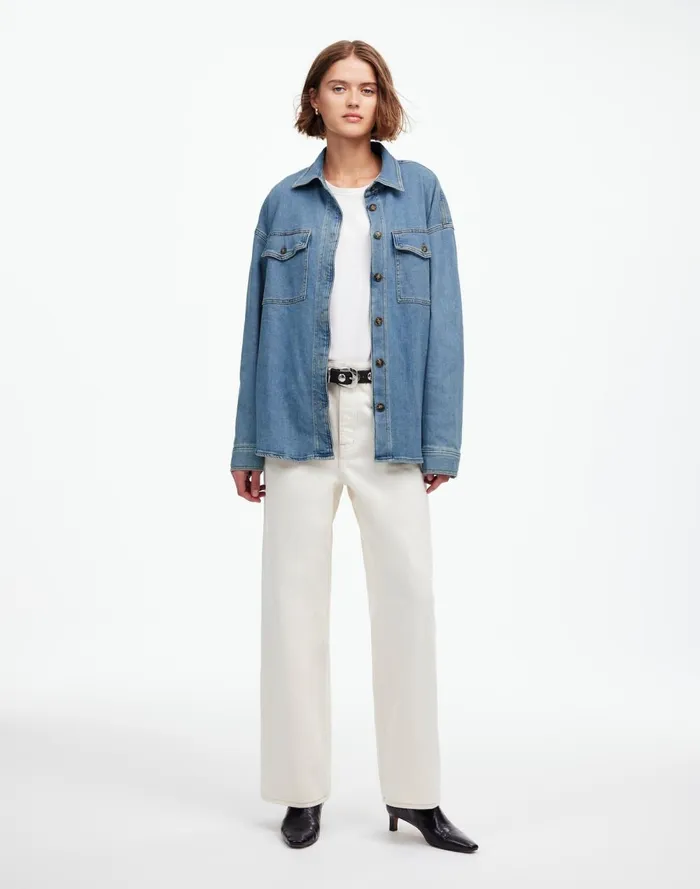 Women Tops and Shirts Madewell Denim LongSleeve ButtonUp Shirt Blissfield Wash