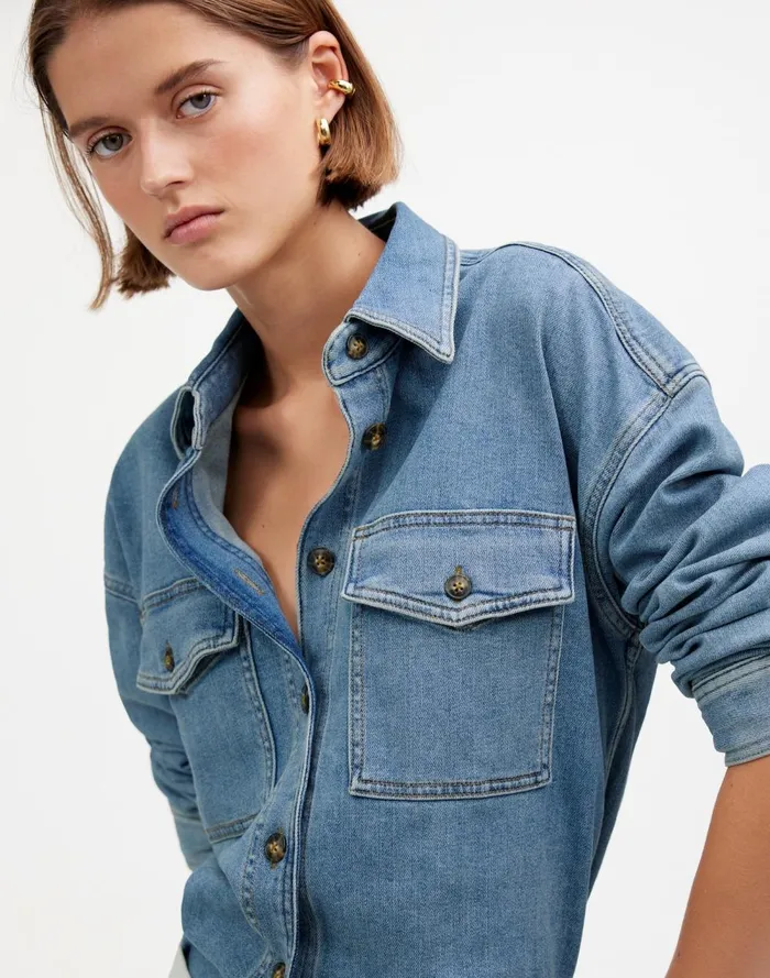 Women Tops and Shirts Madewell Denim LongSleeve ButtonUp Shirt Blissfield Wash