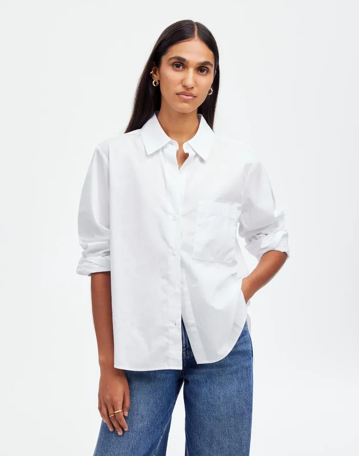 Women Tops and Shirts Madewell Easy YNeck ButtonUp Shirt Eyelet White