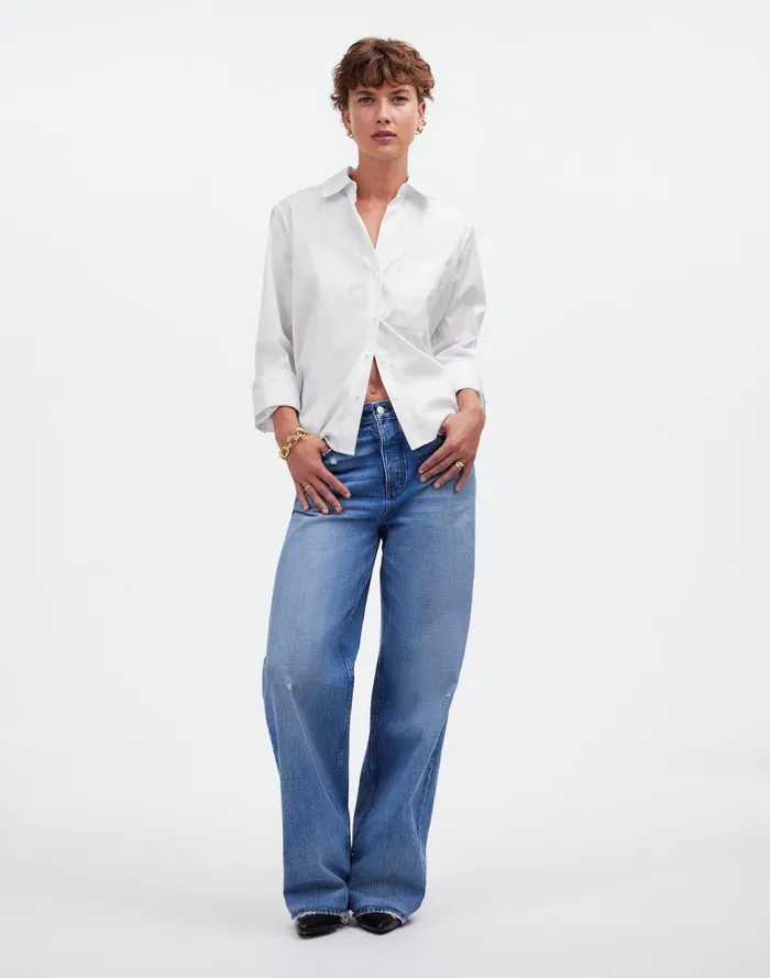 Women Tops and Shirts Madewell Easy YNeck ButtonUp Shirt Eyelet White