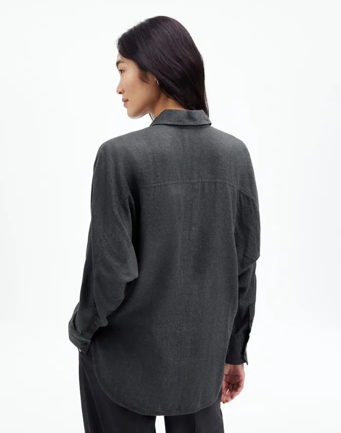 Women Tops and Shirts Madewell Heathered Flannel Dolman ButtonUp Shirt Charcoal Melange