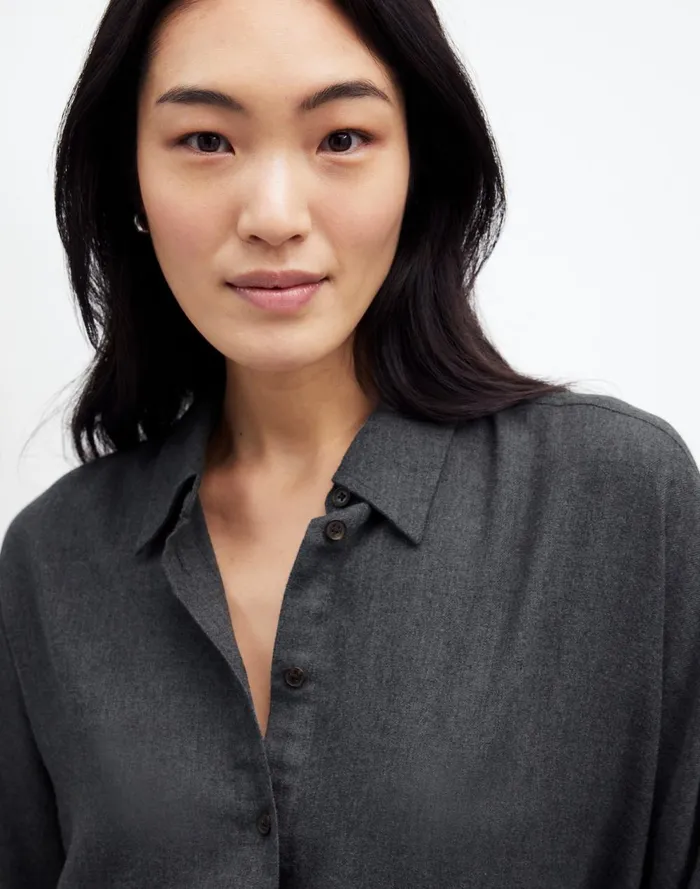 Women Tops and Shirts Madewell Heathered Flannel Dolman ButtonUp Shirt Charcoal Melange