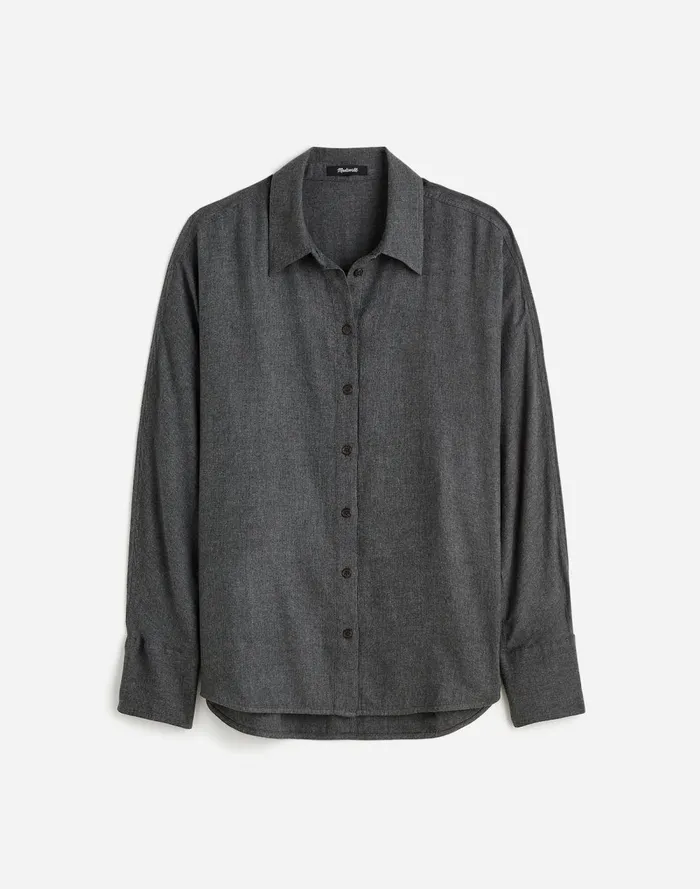 Women Tops and Shirts Madewell Heathered Flannel Dolman ButtonUp Shirt Charcoal Melange