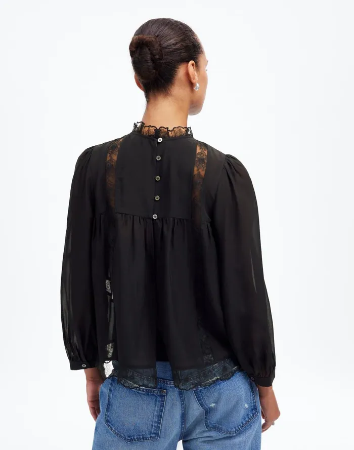 Women Tops and Shirts Madewell LaceInset Top In Silk True Black