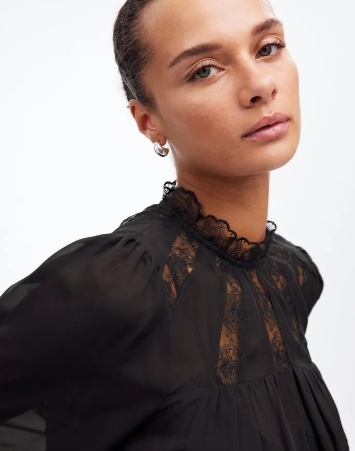 Women Tops and Shirts Madewell LaceInset Top In Silk True Black