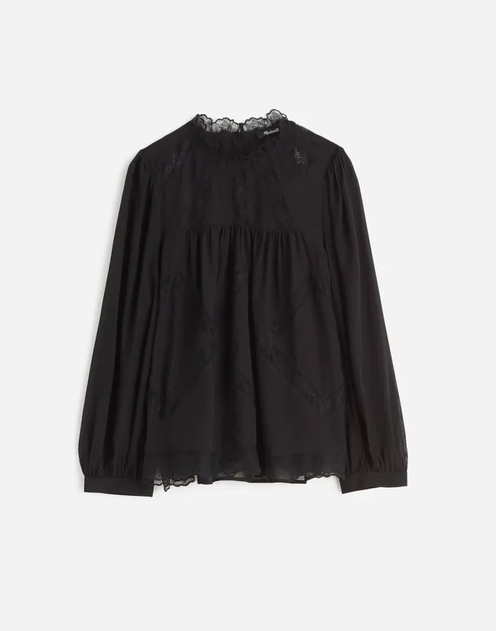 Women Tops and Shirts Madewell LaceInset Top In Silk True Black