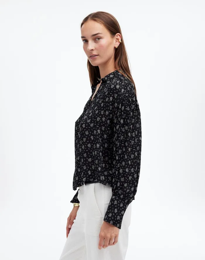 Women Tops and Shirts Madewell LongSleeve ButtonFront Top True Black