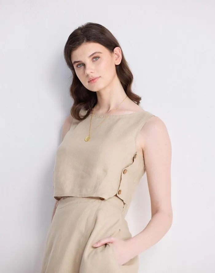 Women Tops and Shirts Madewell Reistor Boxy 100 Hemp Crop Top In Neutral Beige Beige