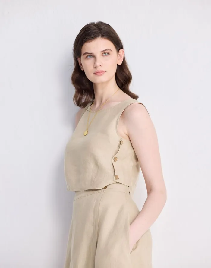 Women Tops and Shirts Madewell Reistor Boxy 100 Hemp Crop Top In Neutral Beige Beige