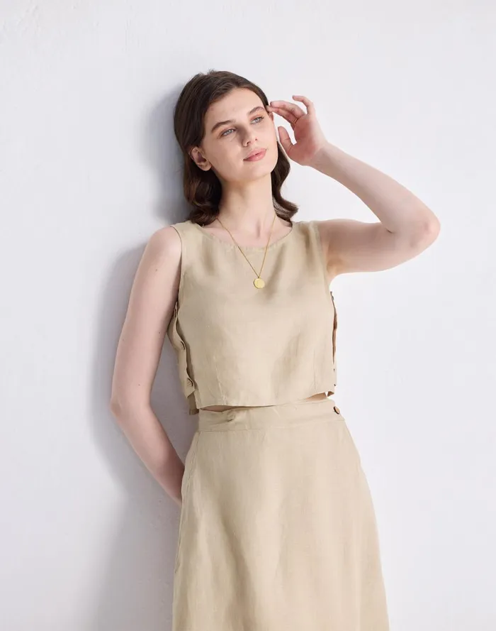 Women Tops and Shirts Madewell Reistor Boxy 100 Hemp Crop Top In Neutral Beige Beige