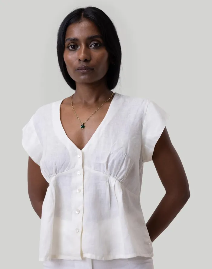 Women Tops and Shirts Madewell Reistor Deep VNeck Top Ivory White