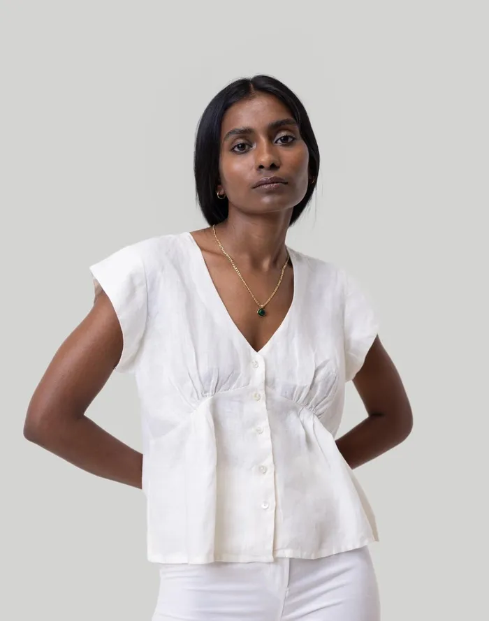 Women Tops and Shirts Madewell Reistor Deep VNeck Top Ivory White