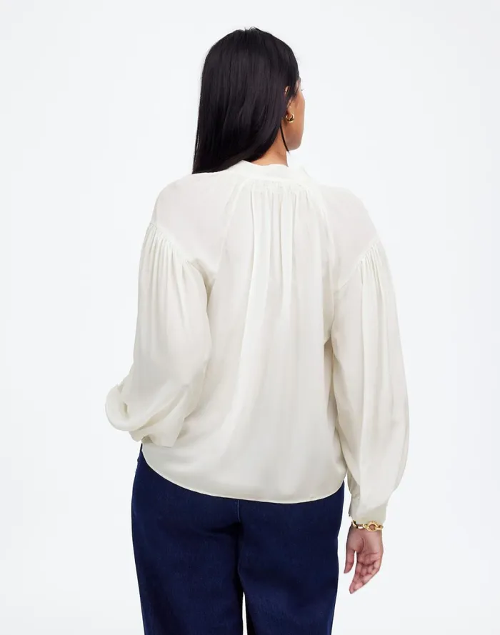 Women Tops and Shirts Madewell Shirred LongSleeve Top In Silk Winter White