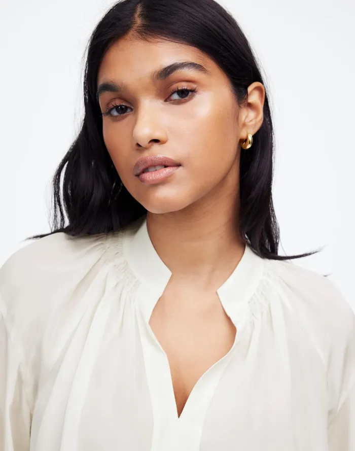 Women Tops and Shirts Madewell Shirred LongSleeve Top In Silk Winter White