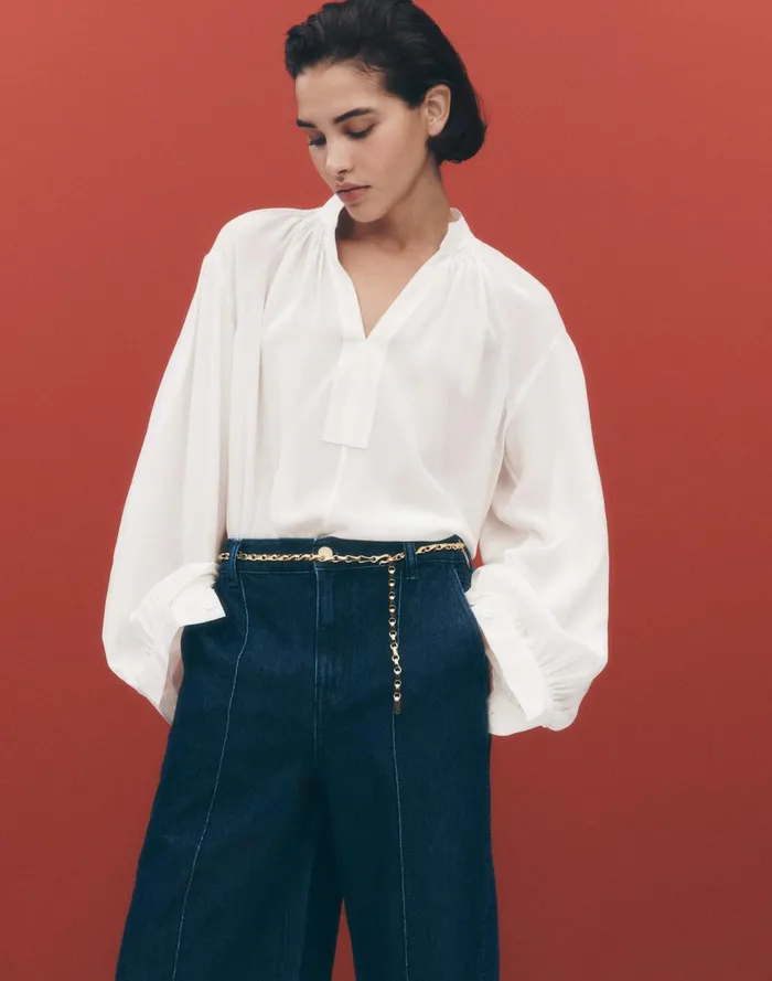 Women Tops and Shirts Madewell Shirred LongSleeve Top In Silk Winter White