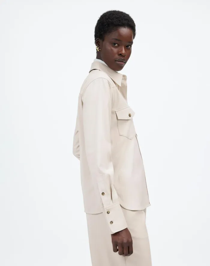 Women Tops and Shirts Madewell Western ButtonUp Shirt In Brushed Twill Pebble Stone