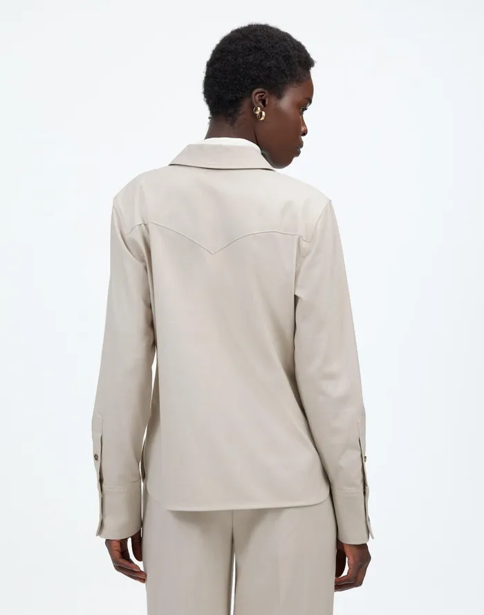 Women Tops and Shirts Madewell Western ButtonUp Shirt In Brushed Twill Pebble Stone