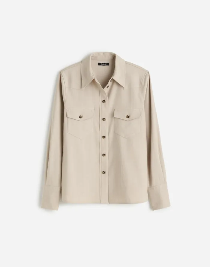 Women Tops and Shirts Madewell Western ButtonUp Shirt In Brushed Twill Pebble Stone