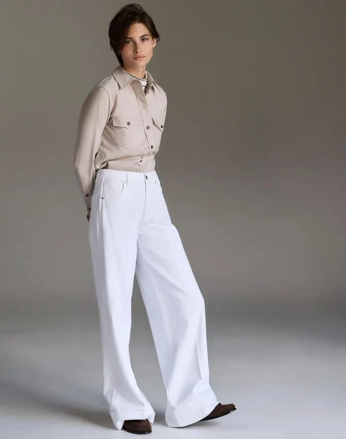 Women Tops and Shirts Madewell Western ButtonUp Shirt In Brushed Twill Pebble Stone