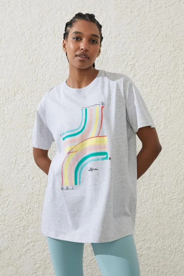 Women Tops Cotton On Active License Graphic Tshirt Grey Marleamber Vittoria