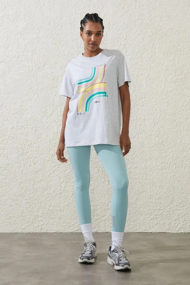 Women Tops Cotton On Active License Graphic Tshirt Grey Marleamber Vittoria