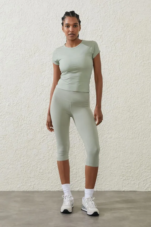 Women Tops Cotton On Active Rib Gym Tshirt Green Cloud
