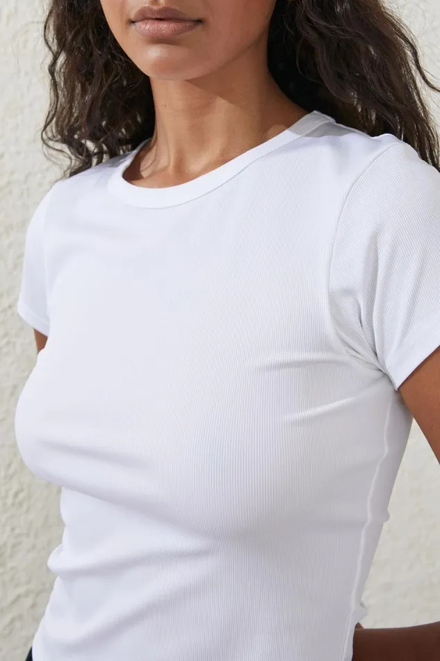 Women Tops Cotton On Active Rib Gym Tshirt White