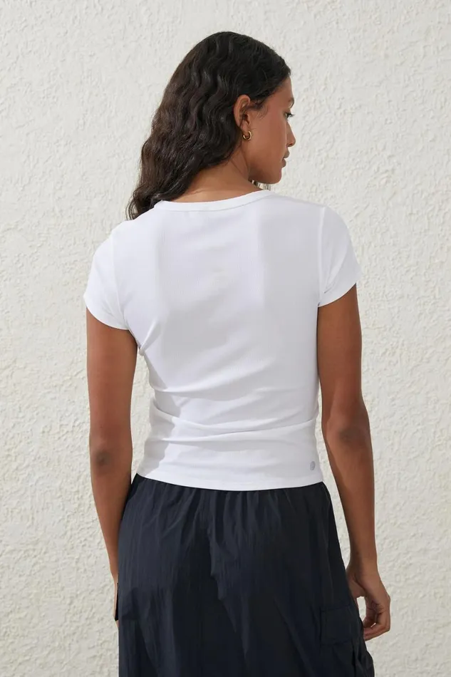Women Tops Cotton On Active Rib Gym Tshirt White