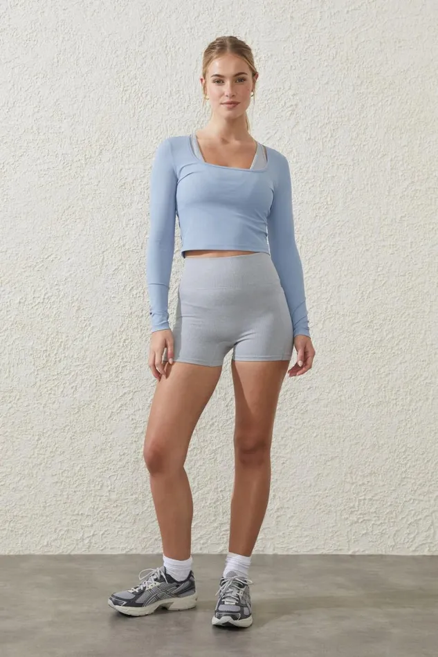 Women Tops Cotton On Active Rib Scoop Longsleeve Top Forever Blue
