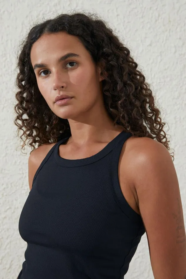Women Tops Cotton On Active Rib Thin Racer Tank Black