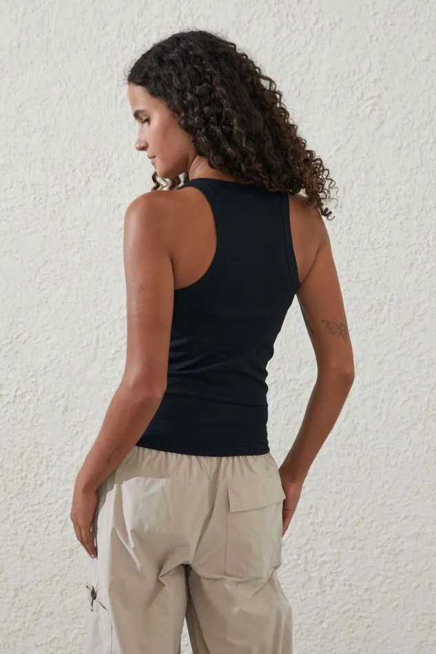 Women Tops Cotton On Active Rib Thin Racer Tank Black