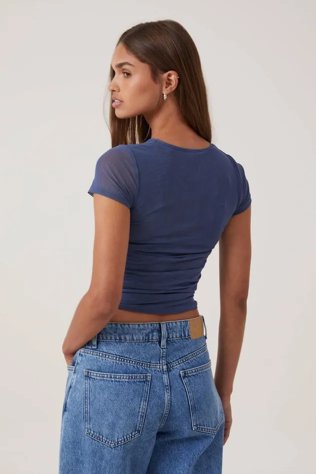 Women Tops Cotton On Becca Gathered Short Sleeve Tee Vintage Navy Women Tops Cotton On Becca Gathered Short Sleeve Tee Vintage Navy