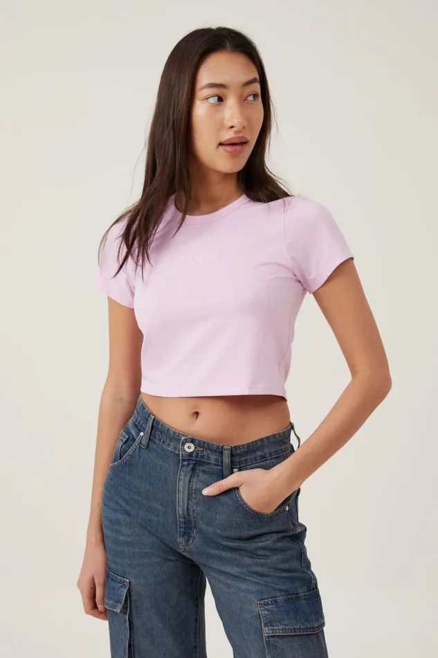 Women Tops Cotton On Crop Fit Graphic License Tee Lcn Br Black Pink Pink Venompink