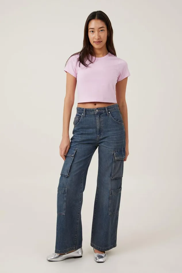 Women Tops Cotton On Crop Fit Graphic License Tee Lcn Br Black Pink Pink Venompink