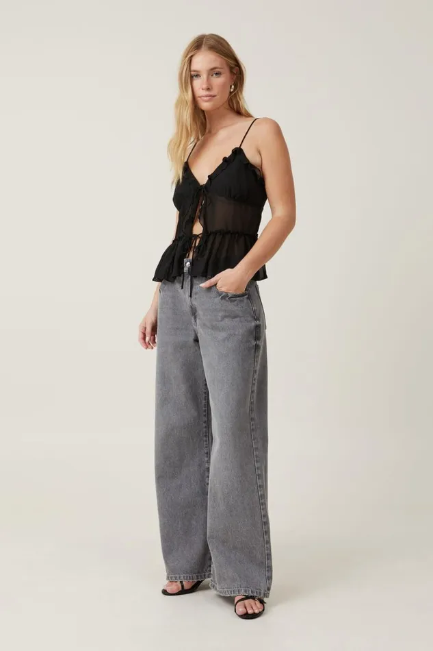 Women Tops Cotton On Harper Tie Up Cami Black
