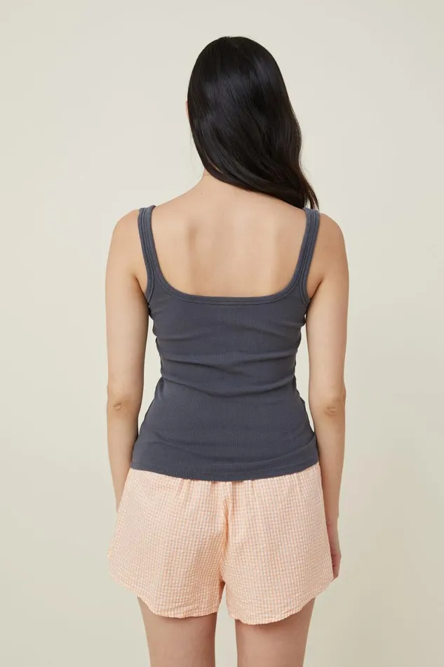 Women Tops Cotton On Henley Sleep Tank Washed Black