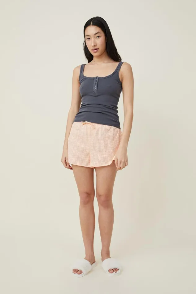 Women Tops Cotton On Henley Sleep Tank Washed Black